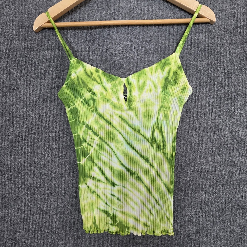 Vintage Rampage Baby Tee Tank Top M Green Tie Dye 90s Made In USA Paper Tag Y2K